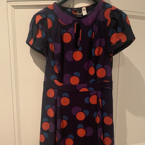MARC JACOBS Navy Silk Dress with Polka Dot Party Prom Dress - Size  4 - Picture 10 of 15